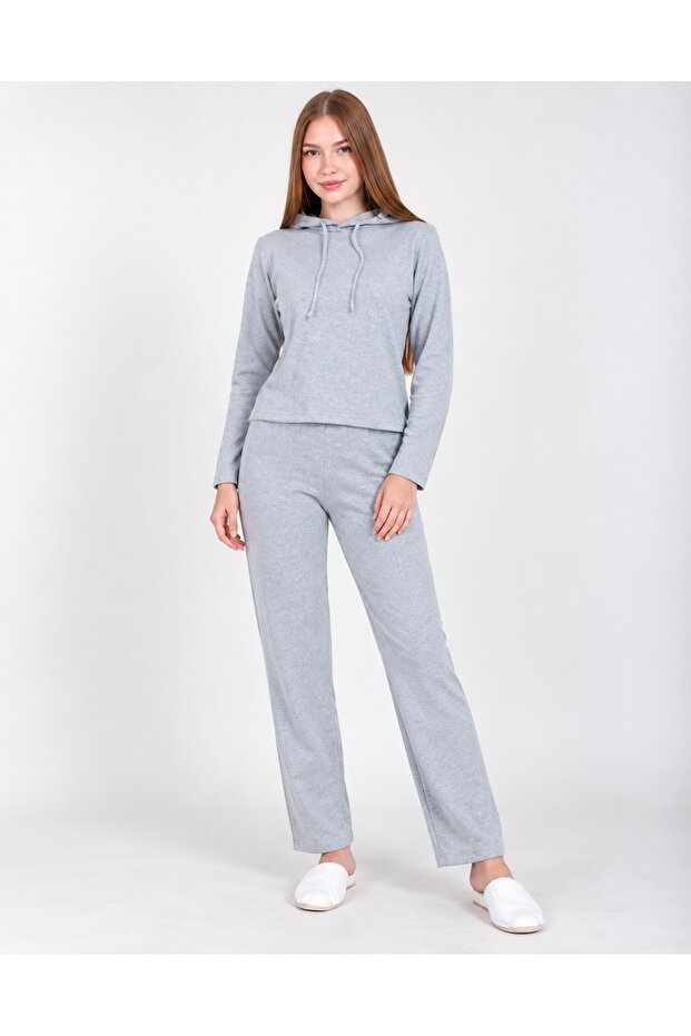Women's Long Sleeve Interlock Fabric Hooded Crop Tracksuit Set 100% Cotton