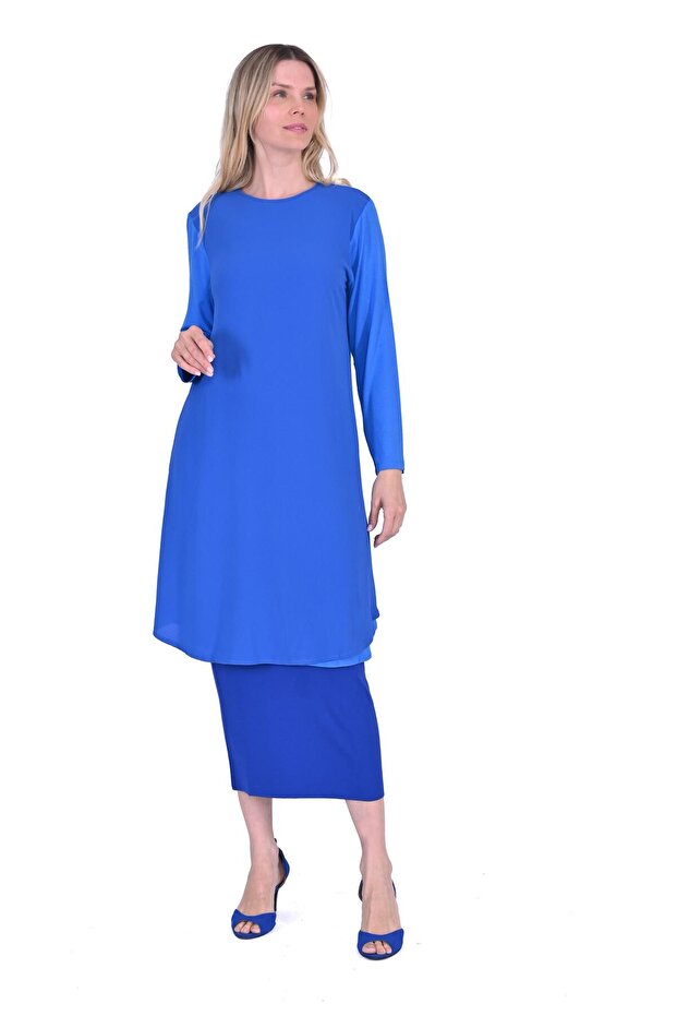 Combed Cotton Sleeve Tunic Blue