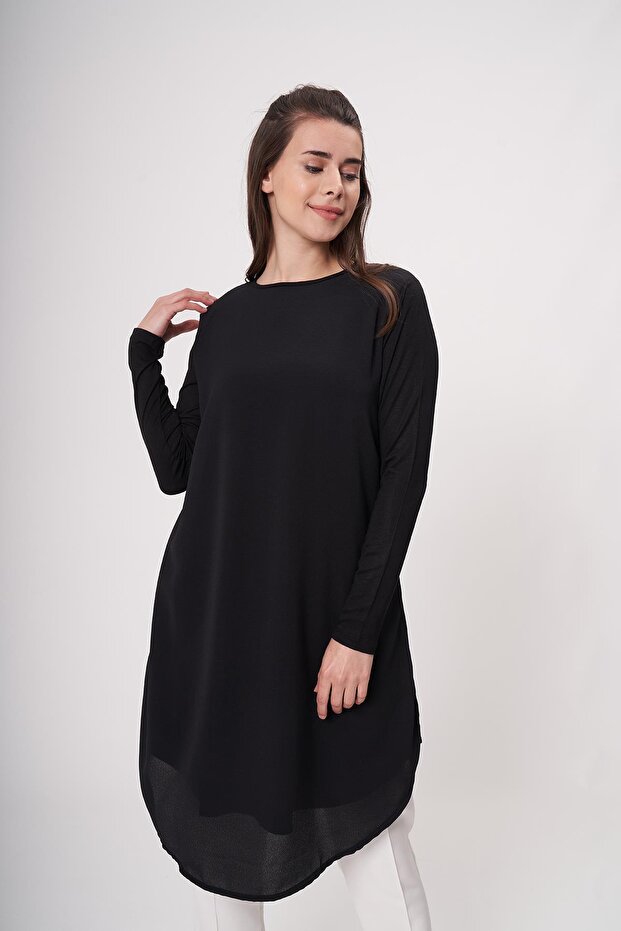 Combed Cotton Sleeved Tunic Black