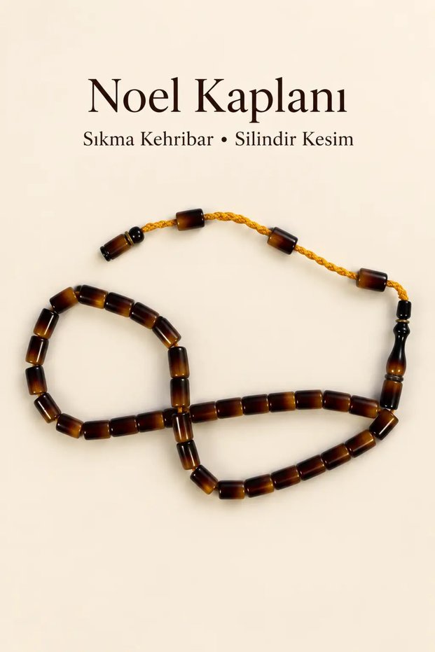 Christmas Tiger Crimped Amber Prayer Beads – Cylinder Cut