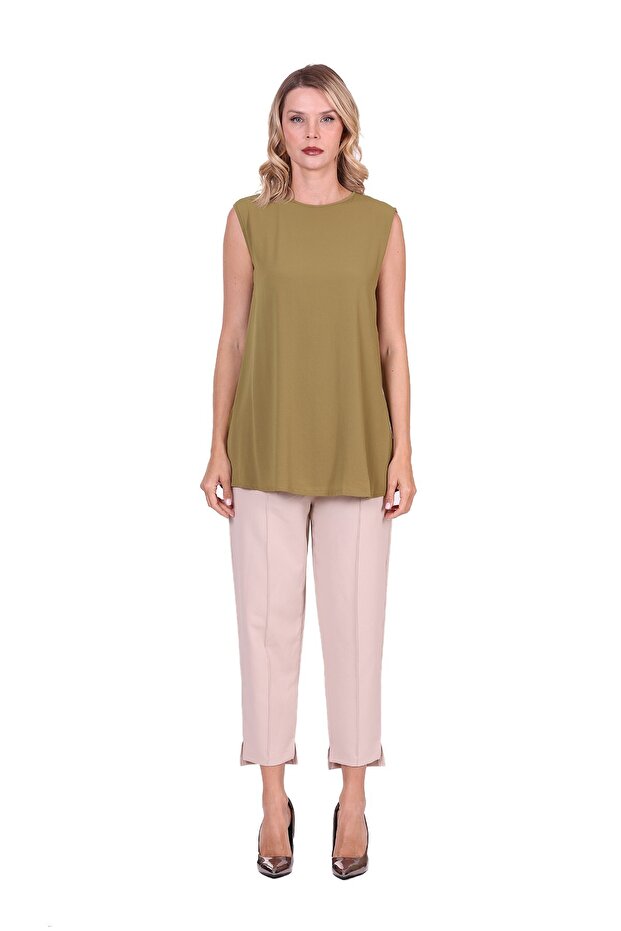 Combed Cotton Sleeveless Tunic Oil Green