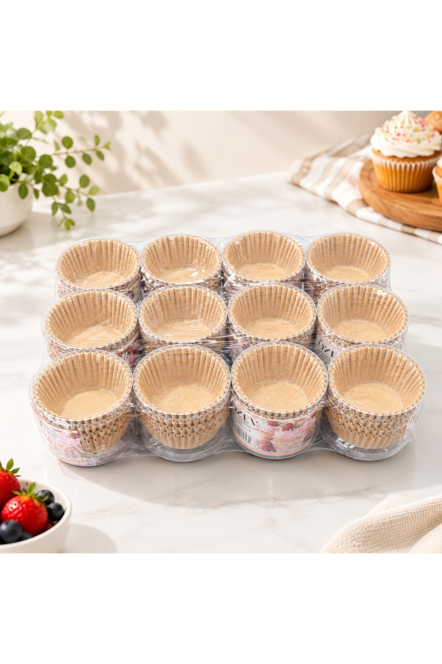 Mufi̇n Cake Mold-Kraft Color-Package of 100 -12 Packs -Product Diameter 6 cm