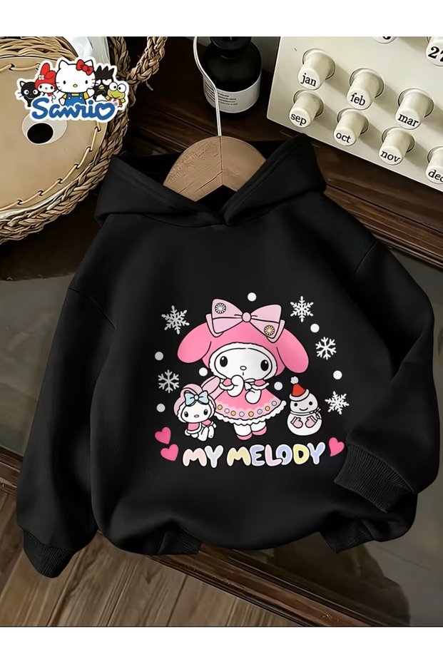 Sweatshirt, Cute Cartoon My Melody Print + Hooded Design, Trendy and Simple Warm Garment for Girls, Loose and Casual