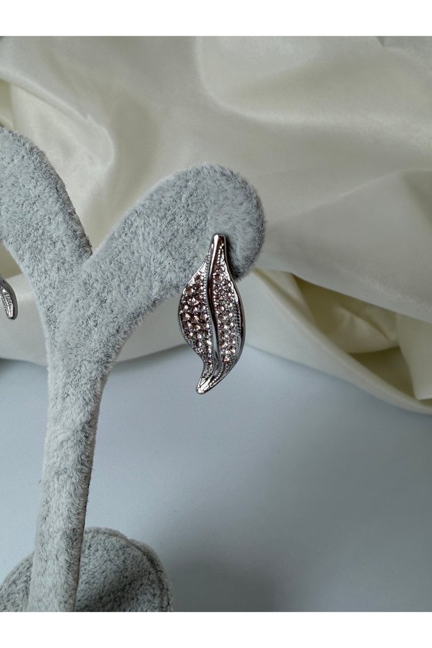 Steel Earring Leaf Model with Zircon Stone