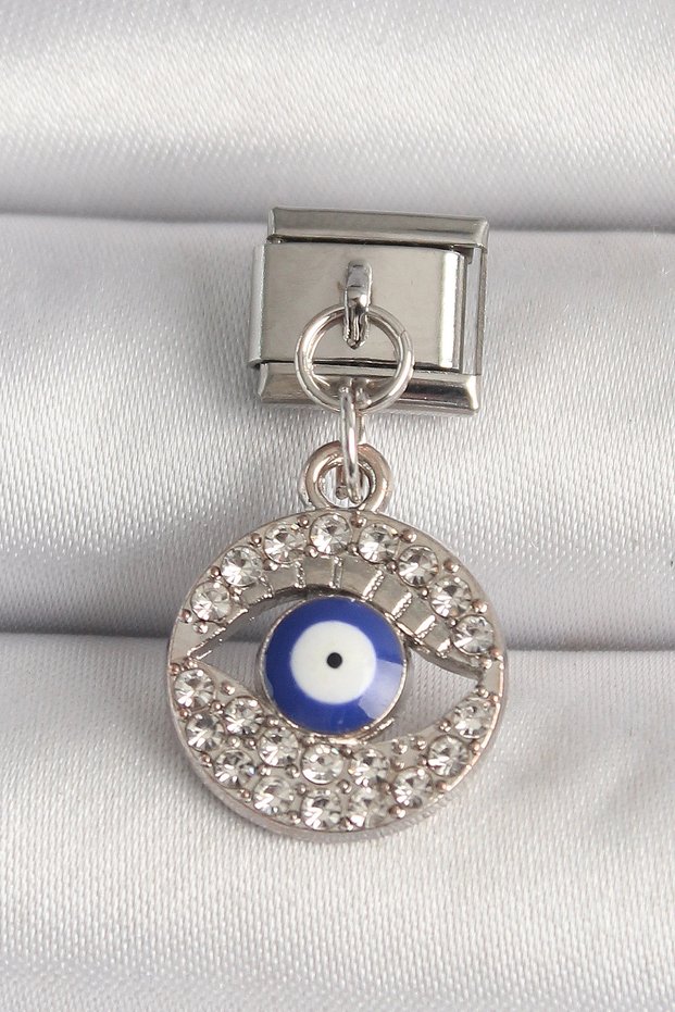 316L Steel Silver Color Zircon Stone Eye Model Evil Eye Bead Detail Nomination Charm Tj-Bc1217