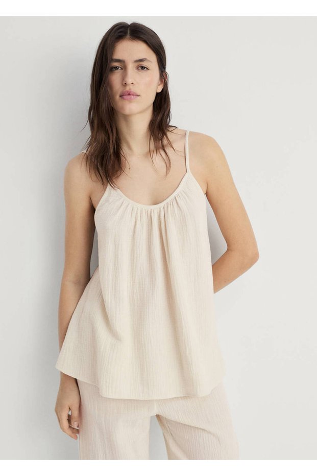 Plain Cotton Suspender Pajama Blouse