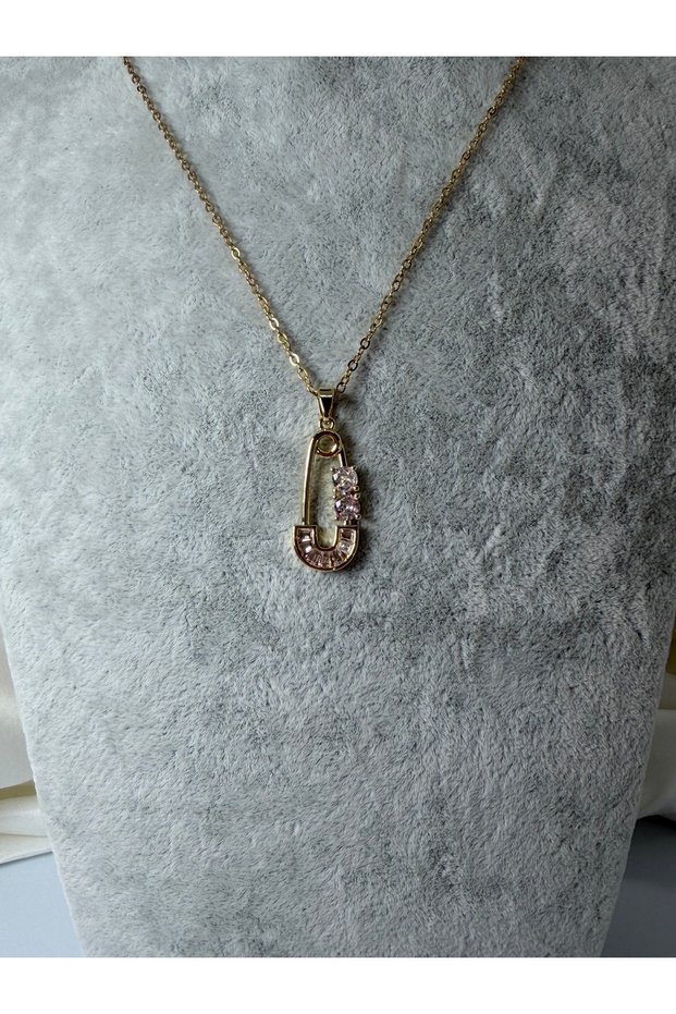 Steel Necklace Paperclip Model with Zircon Stone
