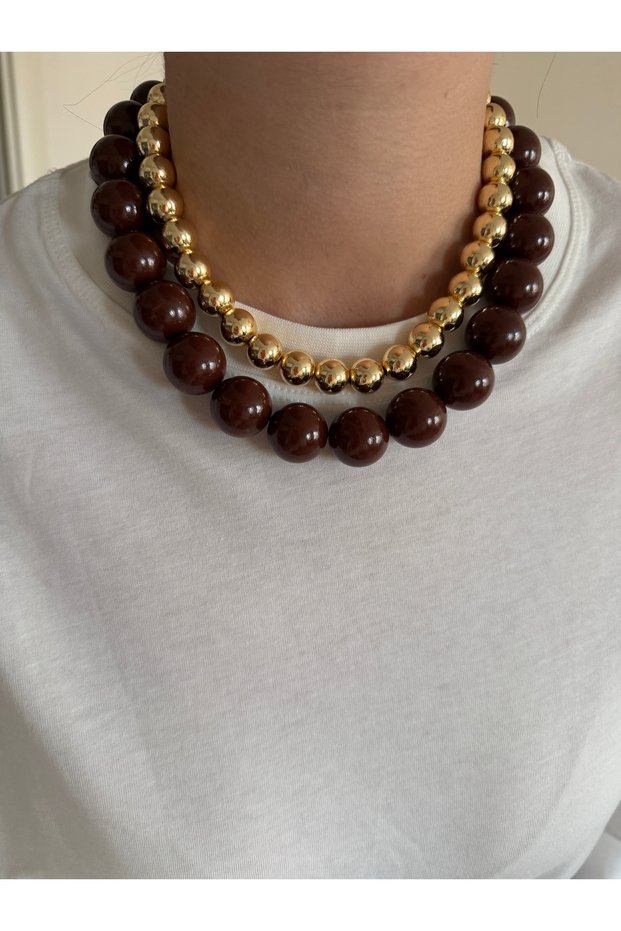 Coffee Color & Gold Bead Women's Necklace Set