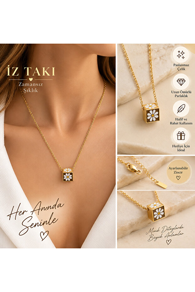 Papatyalı çelik kolye