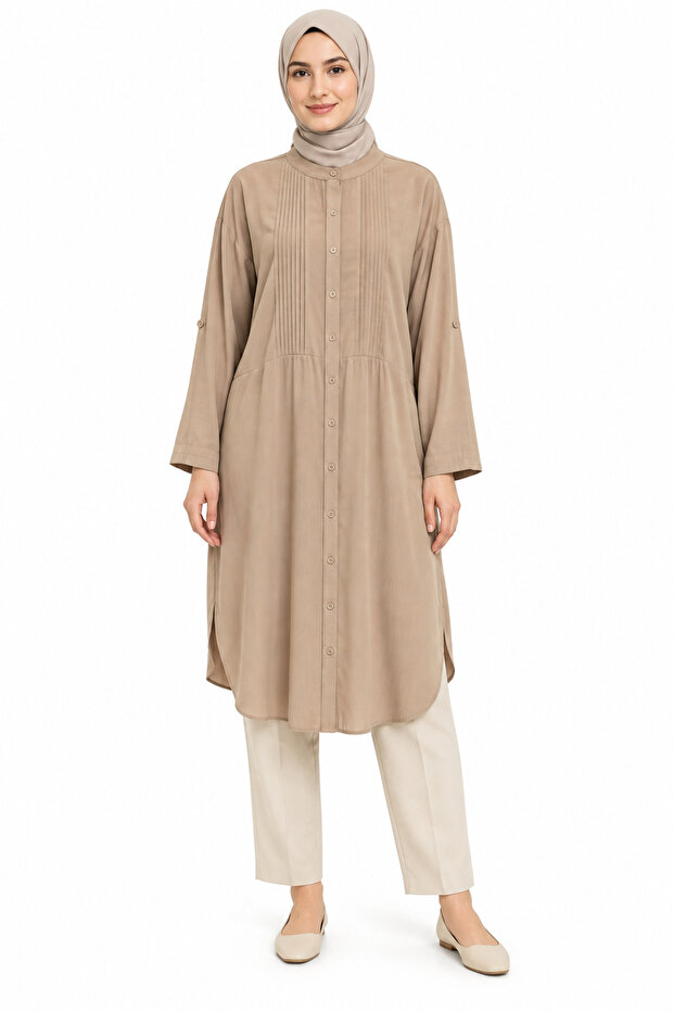 Ribbed Detailed Buttoned Long Tunic – Vi̇zon 10762