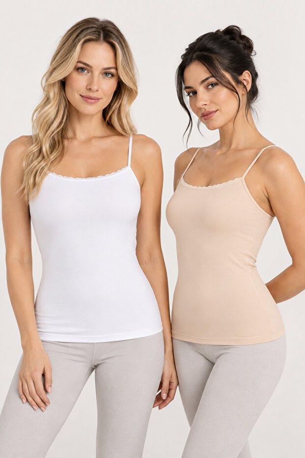 Women's 2-Piece Viscose Elastane Thin Strap Lace Detailed Athlete Set Flexible Daily Underwear