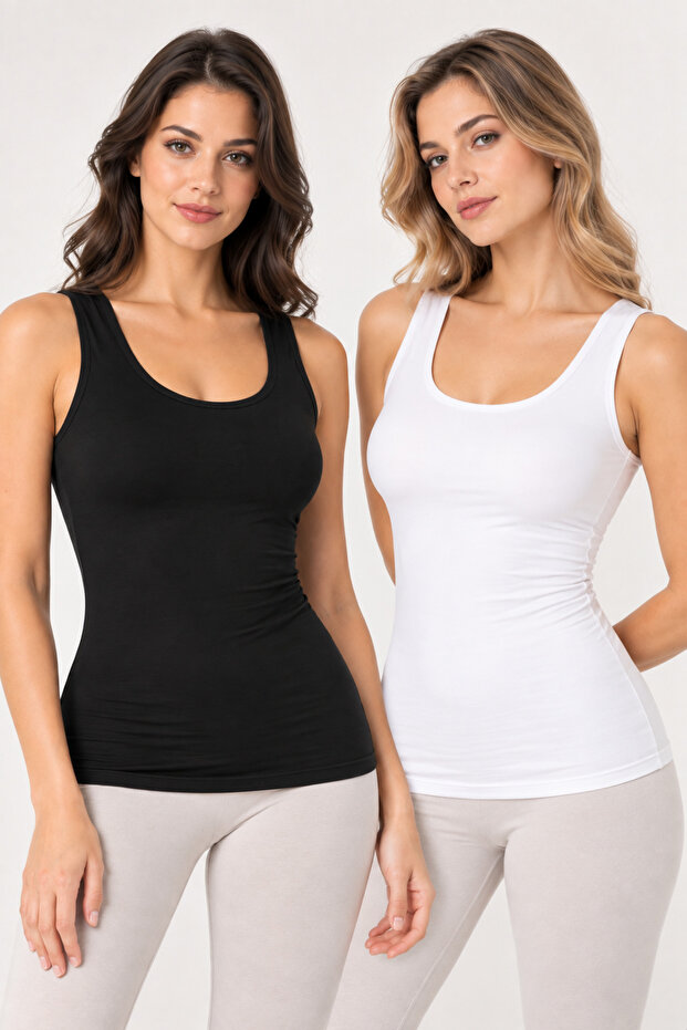 Women's 2-Piece Bamboo Elastane Wide Strap Basic Athlete Set Flexible Daily Underwear