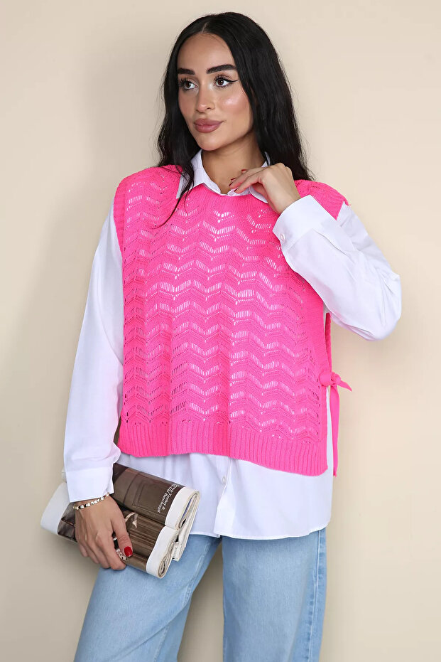 Fuchsia Gülseli Women's Side-Tie Knit Sweater