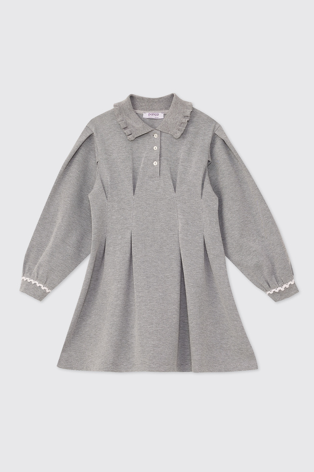 Girl's Collared Knitwear Dress in Grey-Melange