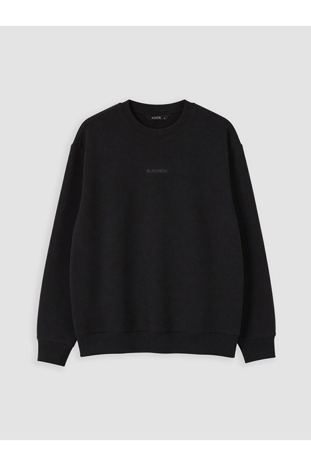 Vizyon New Season Black Crew Neck Printed Men's Sweatshirt