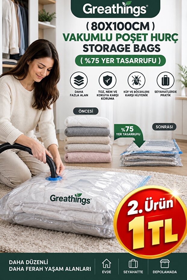 80X100 cm Vacuum Storage Bag Large Size Vacuum Storage Bag 75% Space Saving