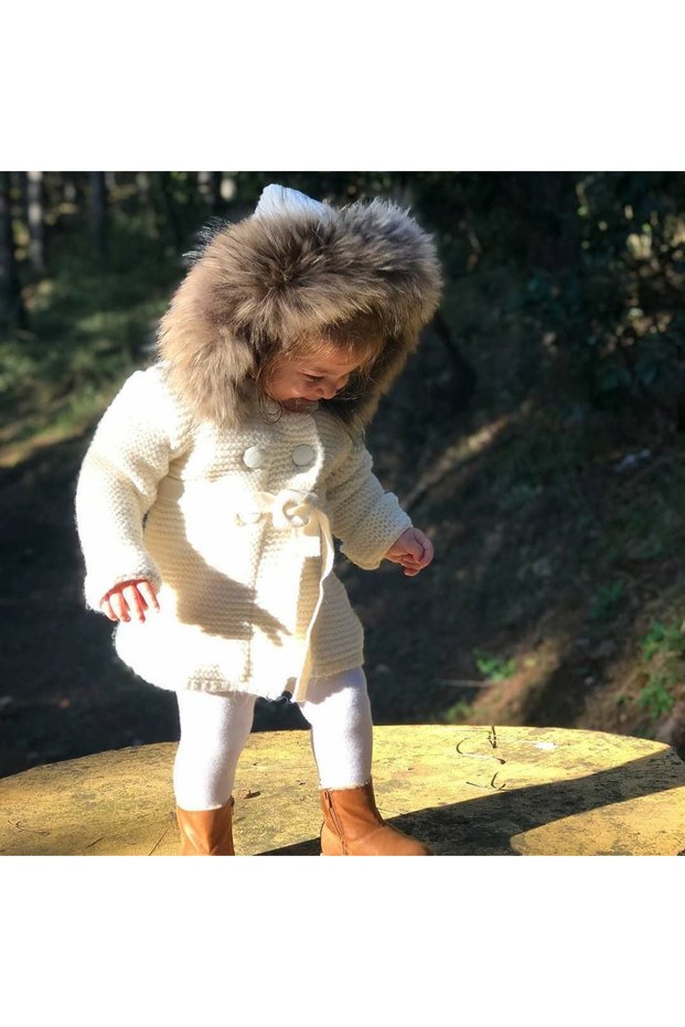 Baby Girl 100% Knitwear Fur Long Cardigan