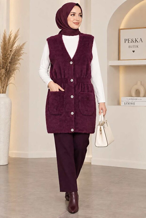 Women's Angora Knitwear Hijab Vest with Elastic Waist