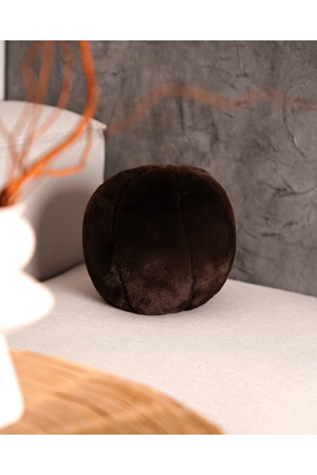 Plush Ball Pillow Dark Brown Plush Ball Cushion