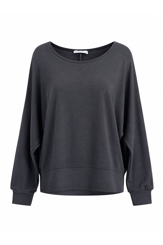 Anthracite Off-The-Shoulder Modal Long Sleeve Blouse