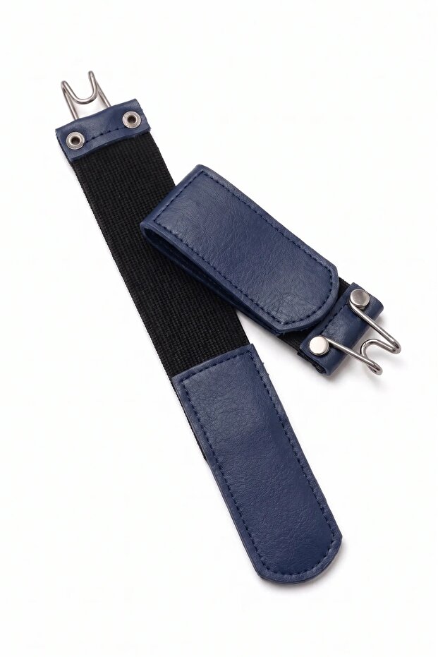 Metal Hook Buckle-Free Elastic Waist Belt 2-Piece Set Navy Blue