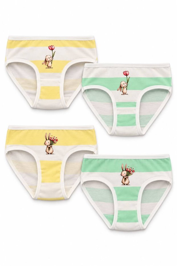 Girls' Panties Set 4-Piece Panties Set 100% Cotton Children's Underwear Striped and Rabbit Pattern Printed Children's Slip Panties Gift Children's Panties Set Yellow Green White Girls' Underwear Sli̇p-K-20-Sy
