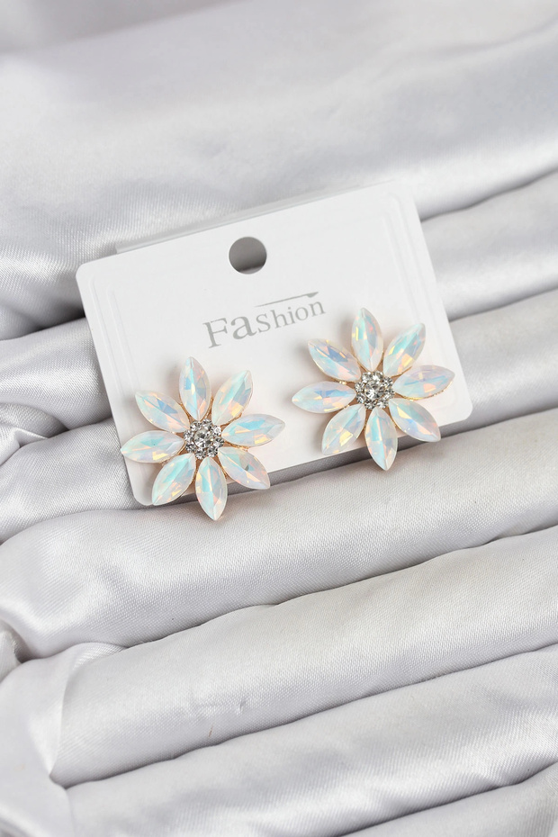 White Color Crystal Stone Lotus Flower Model Women's Earrings Tj-Bkp11925