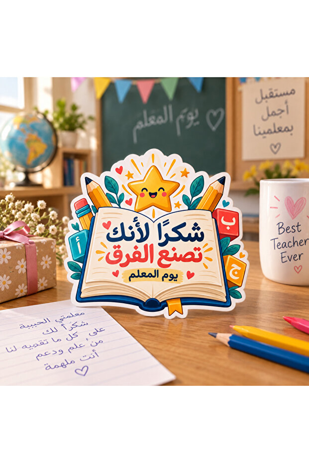 بطاقة شكر ليوم المعلم العرب، تصميم كتاب مفتوح، عبوة من 12 قطعة، 12 × 9 سم