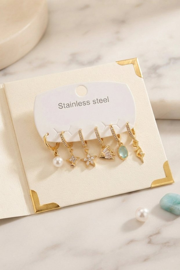 316L Steel Gold Color Fish and Sea Concept Earring Set Tj-Bkp12068