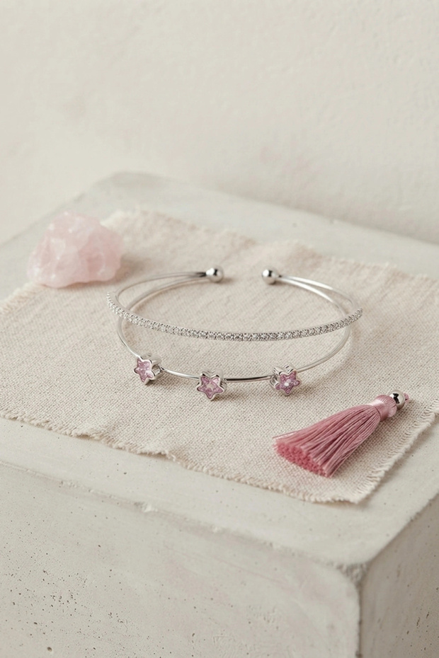 Pink Star Model Gold Color Zircon Stone Brass Bracelet Tj-Bb8869
