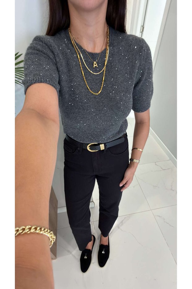 Dlvin Vino Smoked Sequin Short Sleeve Knitwear