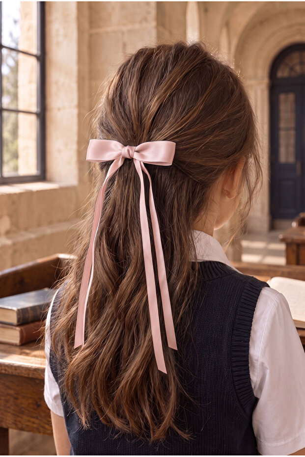 Satin Bow with Thin Ribbon Bow Buckle Pink
