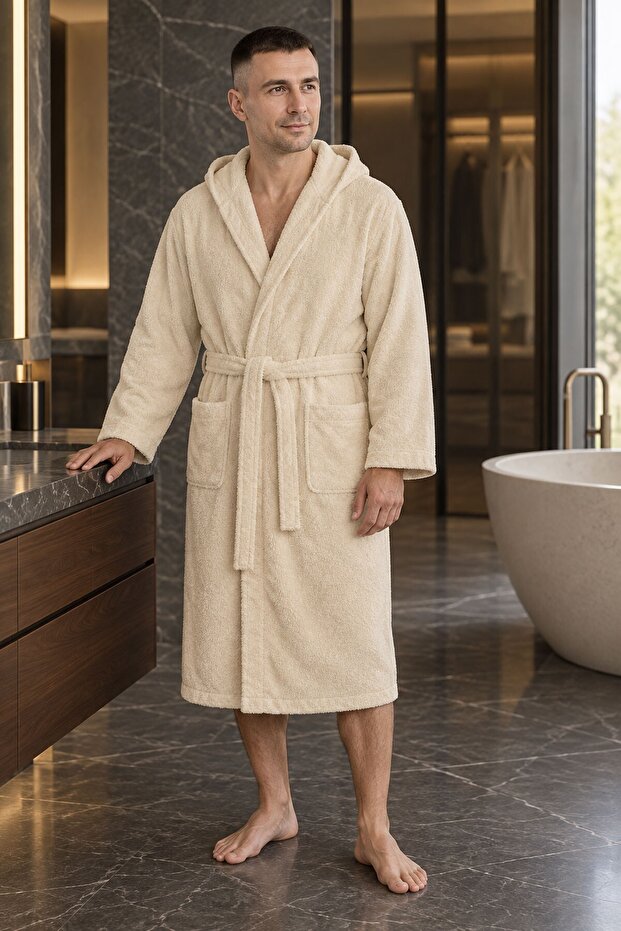 Unisex 100% Cotton Hooded Curly Terry Bathrobe – Below Knee Length