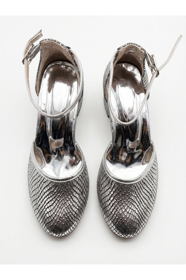 Silver Patterned Girls' Heeled Shoes