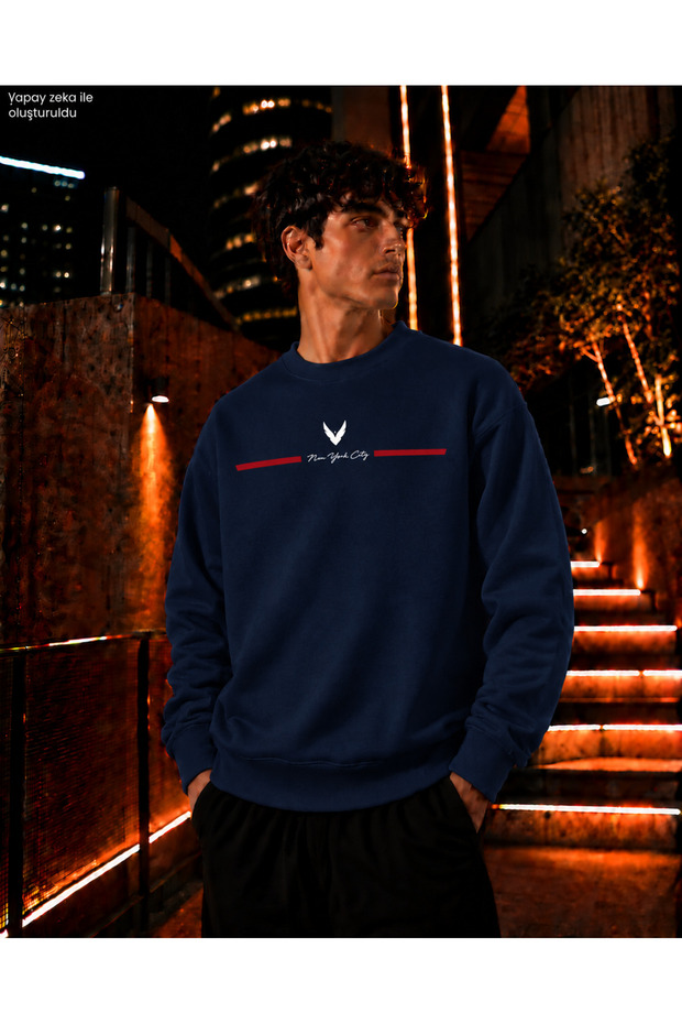 Men's Black Bird/Wing Logo Crew Neck Casual Regular Fit Sweatshirt
