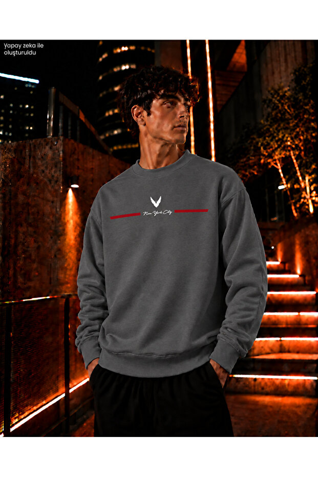 Men's Black Bird/Wing Logo Crew Neck Casual Regular Fit Sweatshirt