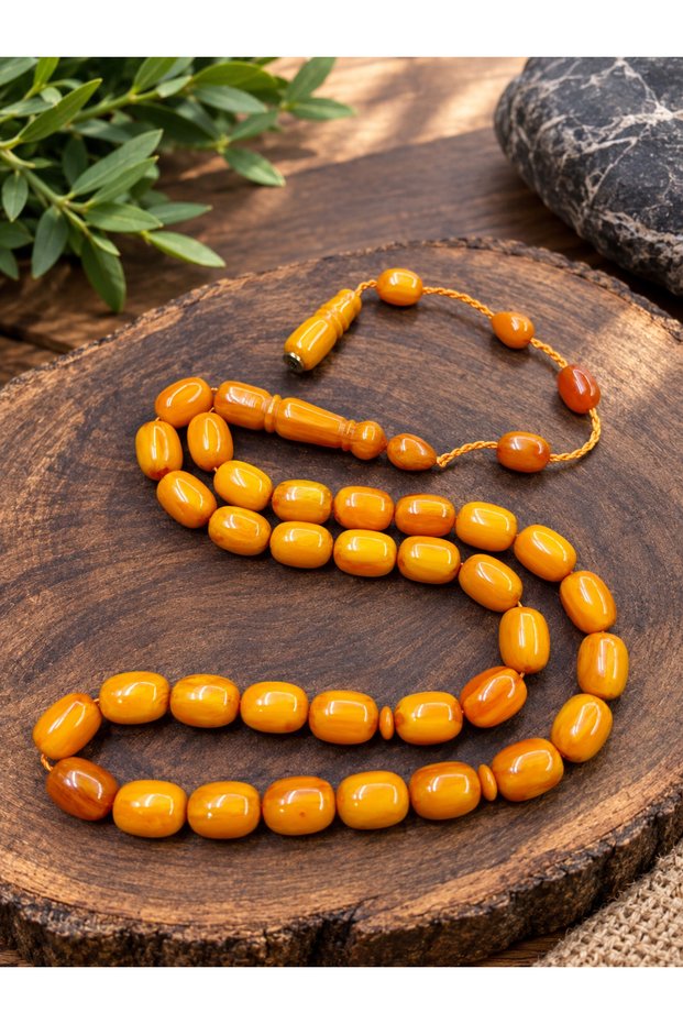 Enes Master Made Antique Model Crimped Amber Capsule Cut Prayer Beads