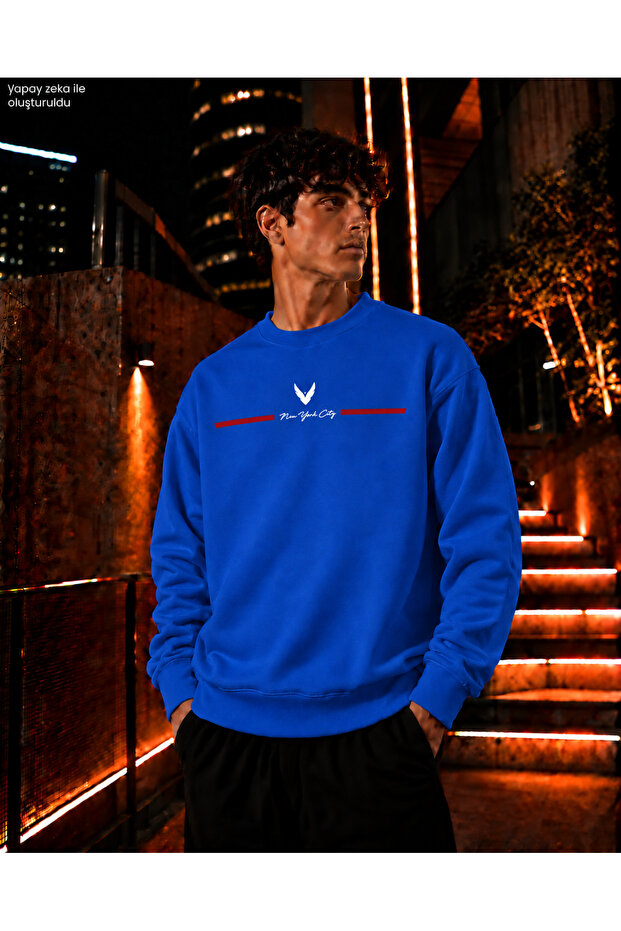 Men's Black Bird/Wing Logo Crew Neck Casual Regular Fit Sweatshirt