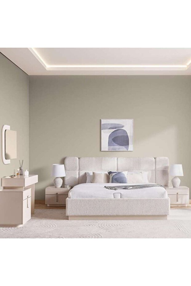 Line 5 Pcs Bedroom Set 180x200 With Hydraulic Storage - Beige