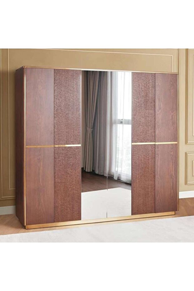 Casavelle 6 Door Wardrobe With Mirror - Walnut