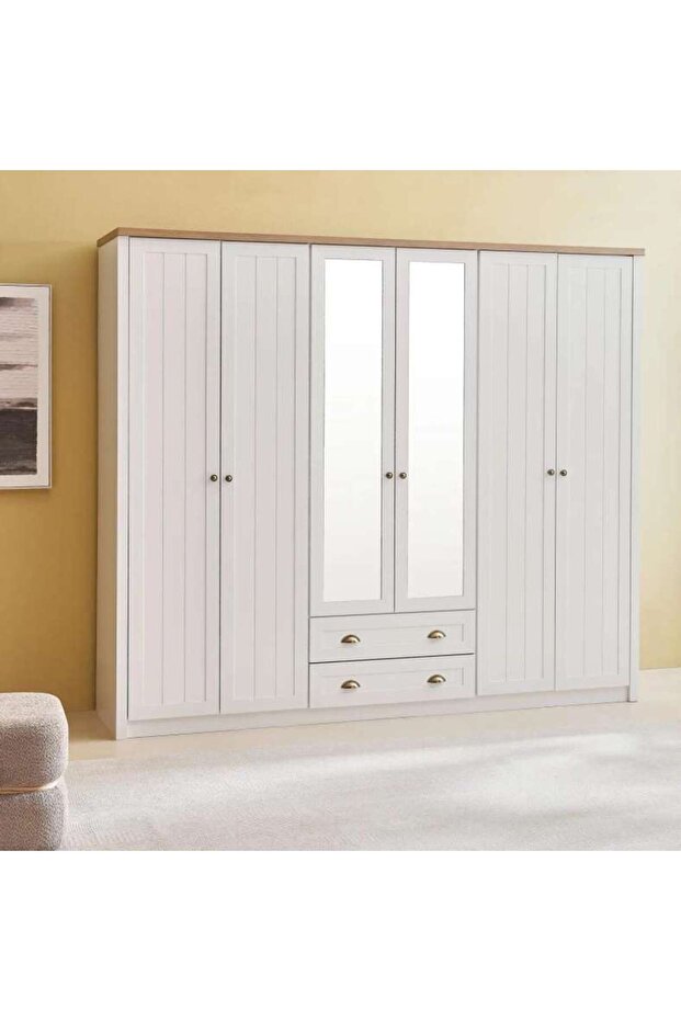 Almada 6 Door Wardrobe With Mirror - White