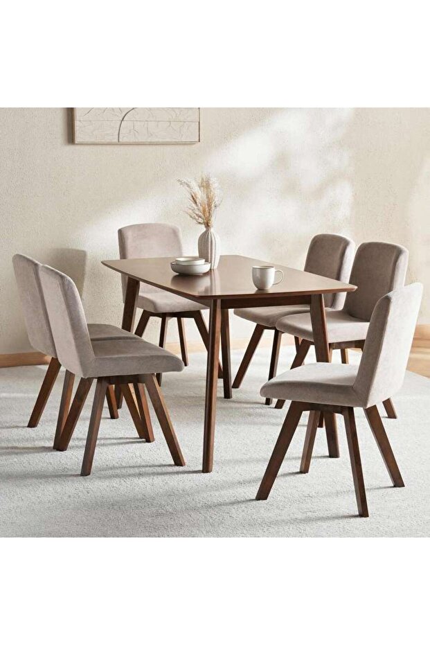 Sylas 1+6 Dining Table Set Veneer - Walnut & Grey