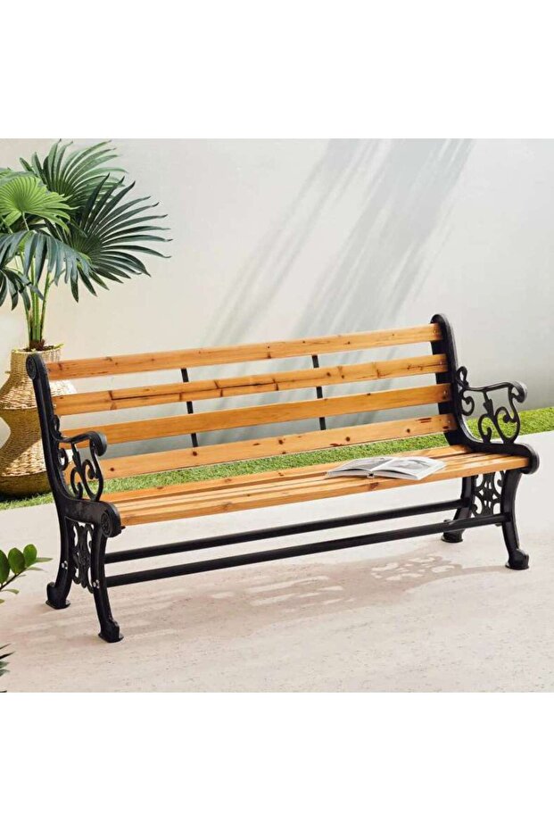 Osuka Outdoor Cast Iron 3 Seater Bench - Brown