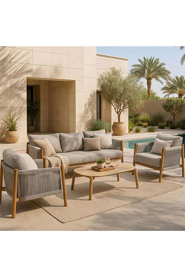 GOPLOANIA OUTDOOR SOFA SET 3+1+1+COFFEE TABLE - GREY