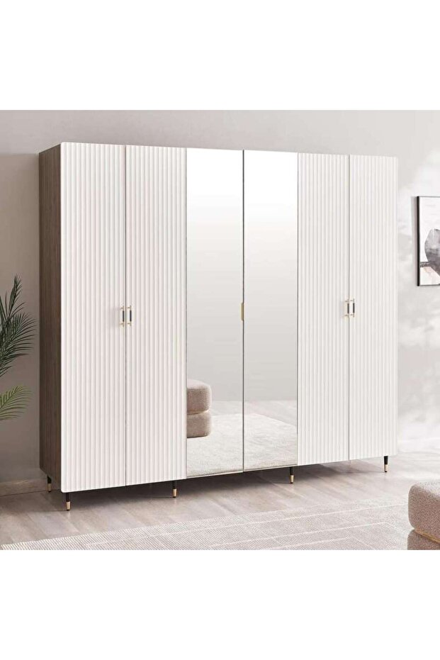 Aversa 6 Door Wardrobe With Mirror - White