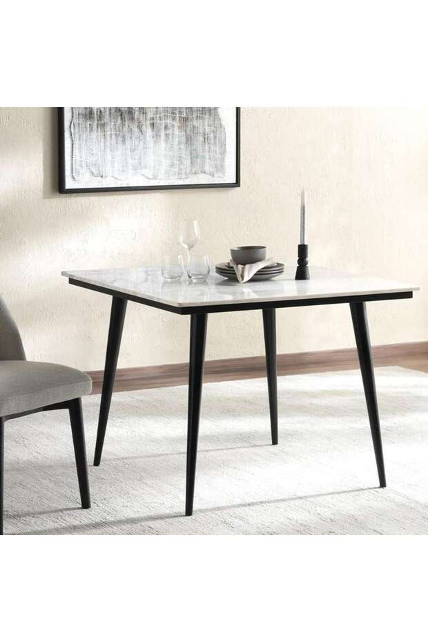 Lukenz 4 Seater Dining Table Marble - White & Black