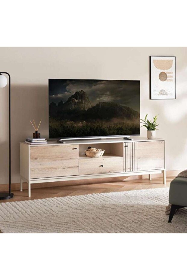 Alonzo Tv Unit Upto 70 Inches With 2 Door & 1 Drawer Melamine - Natural & White