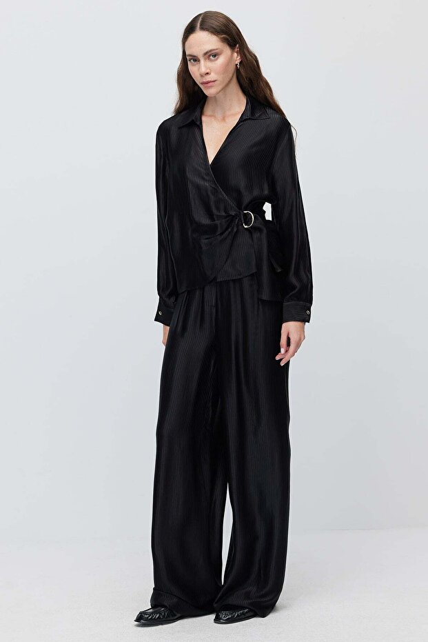 Women's Textured High Waist Wide Leg Pants
