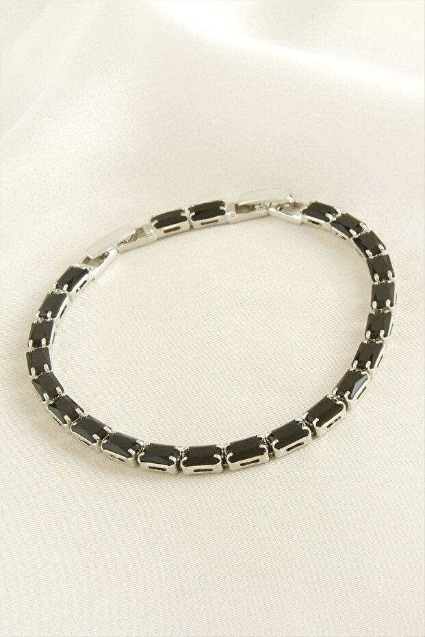 Rectangular Stone Chain Steel Bracelet
