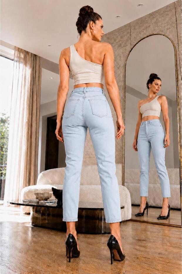High Waist Tube Leg Mom Jeans Pants